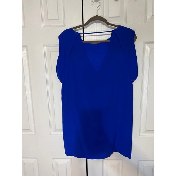 Anthropologie TIBI Dress Cobalt Blue 8 Silk Beaded Shift Short Sleeve V Back - Picture 7 of 10